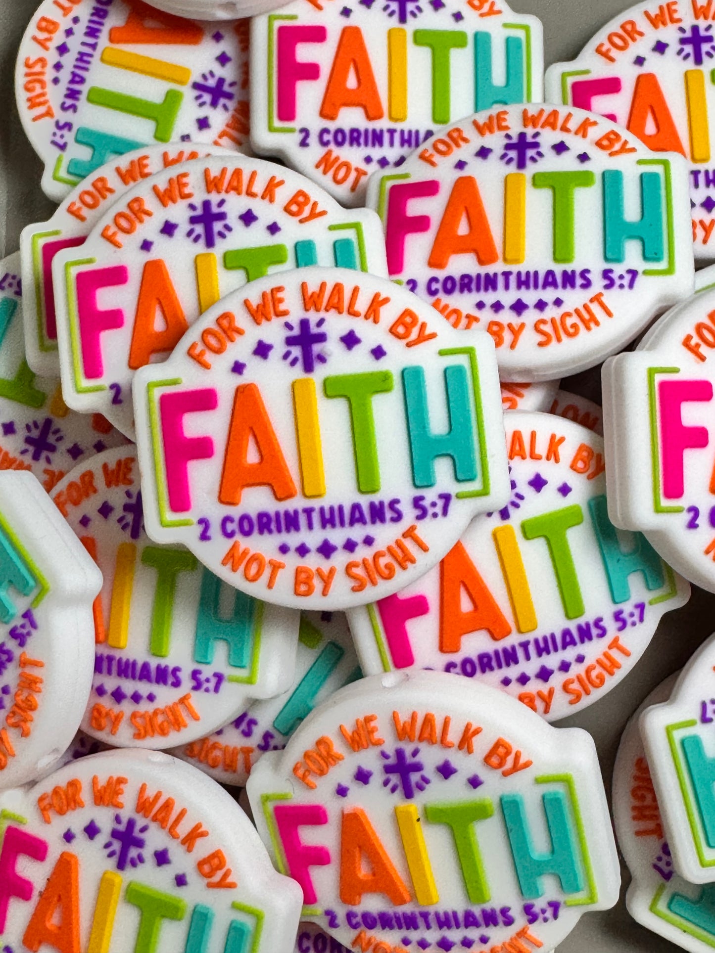 Walk By Faith White Background Silicone Focal