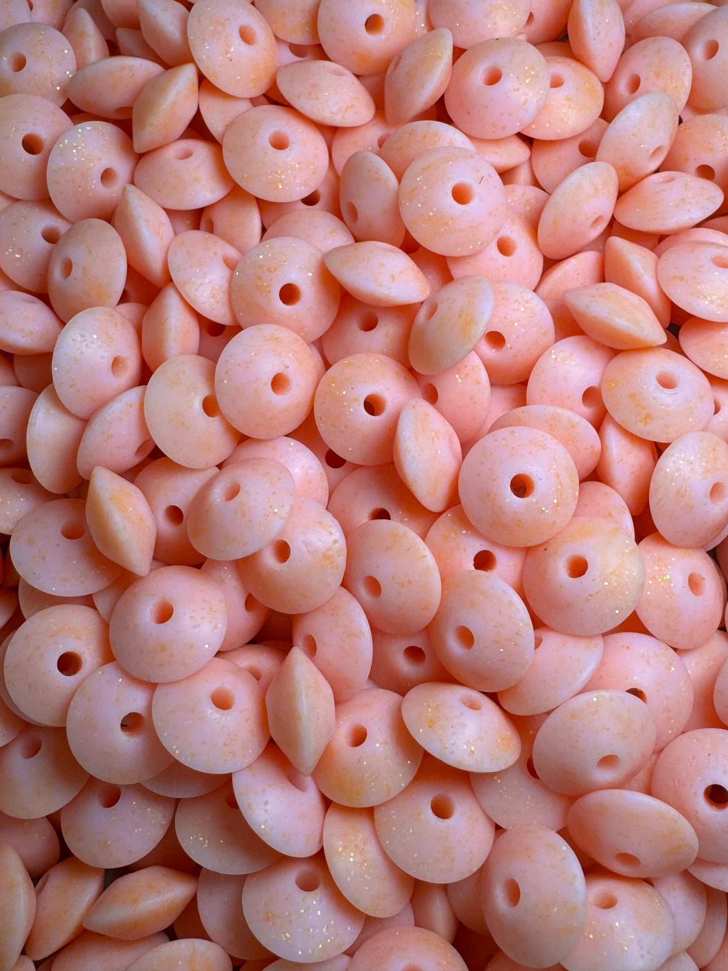 Peach Swirl Glitter 12mm Lentil Silicone Bead