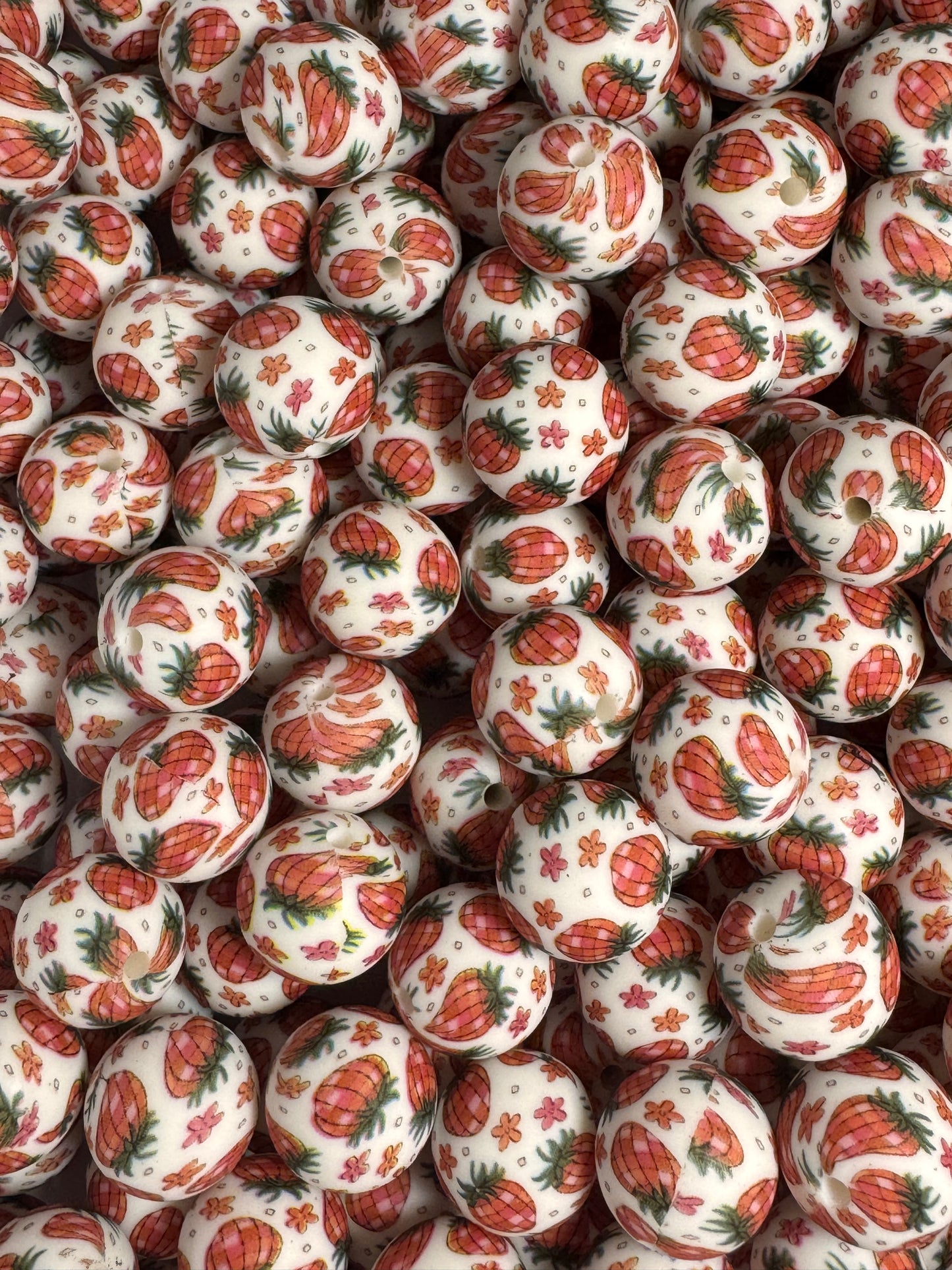 Disco Strawberries 15mm Printed Silicone Bead