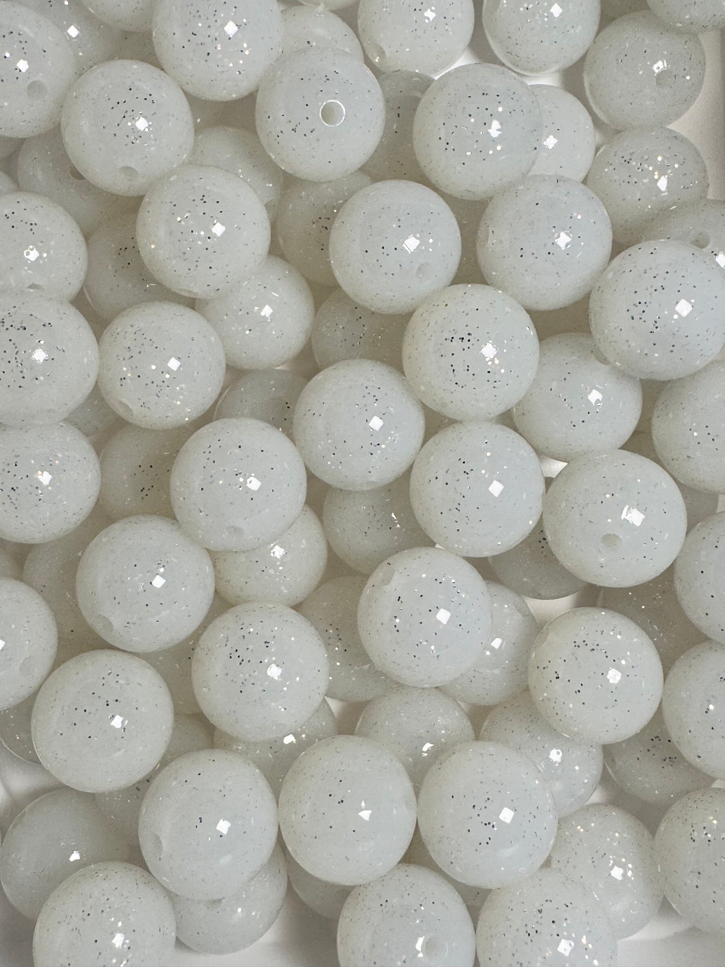 White with Silver Glitter 15mm Silicone Glitter Bead