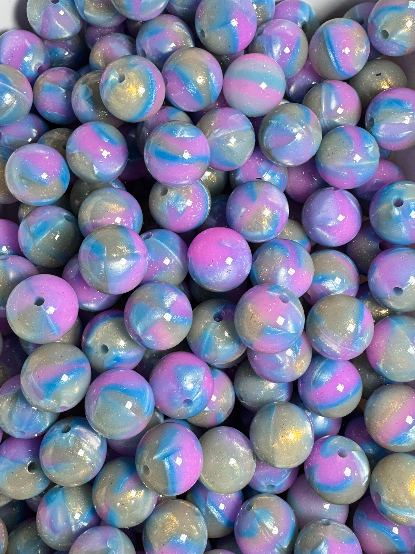 Blue and Purple Swirl 15mm Jelly Silicone Glitter Bead