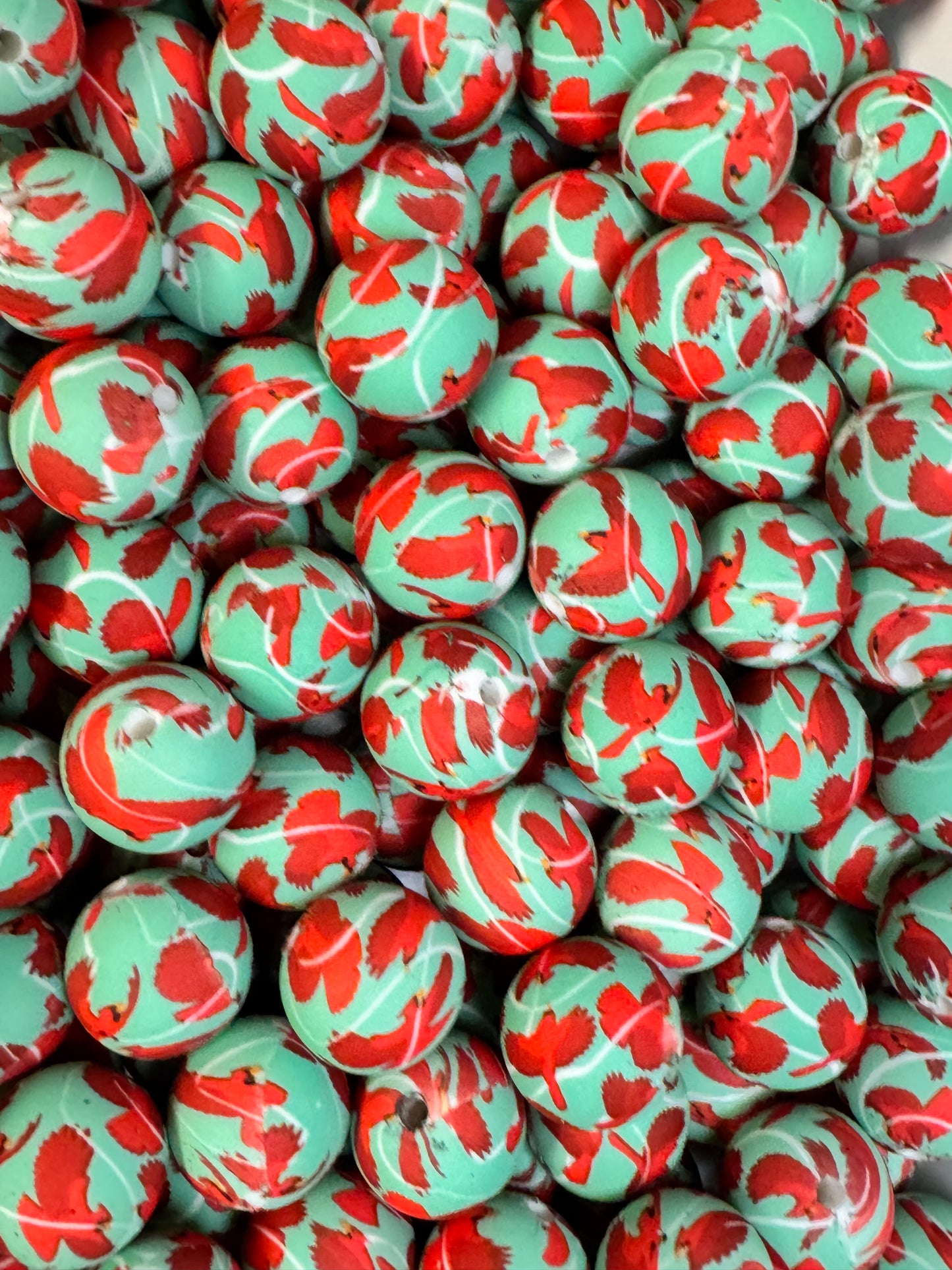 Cardinal 15mm Printed Silicone Bead