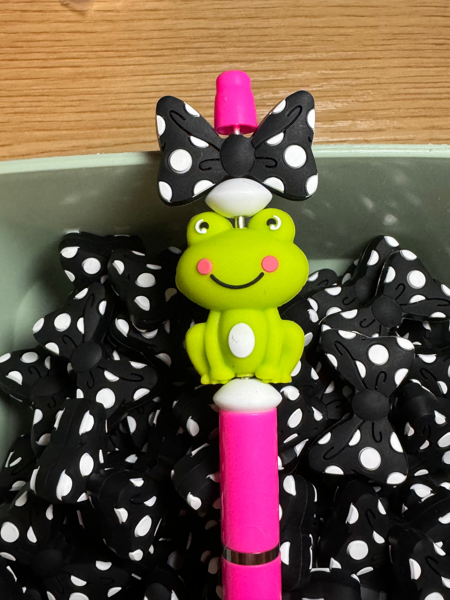 Custom Black PolkaDot Bow Silicone Focal