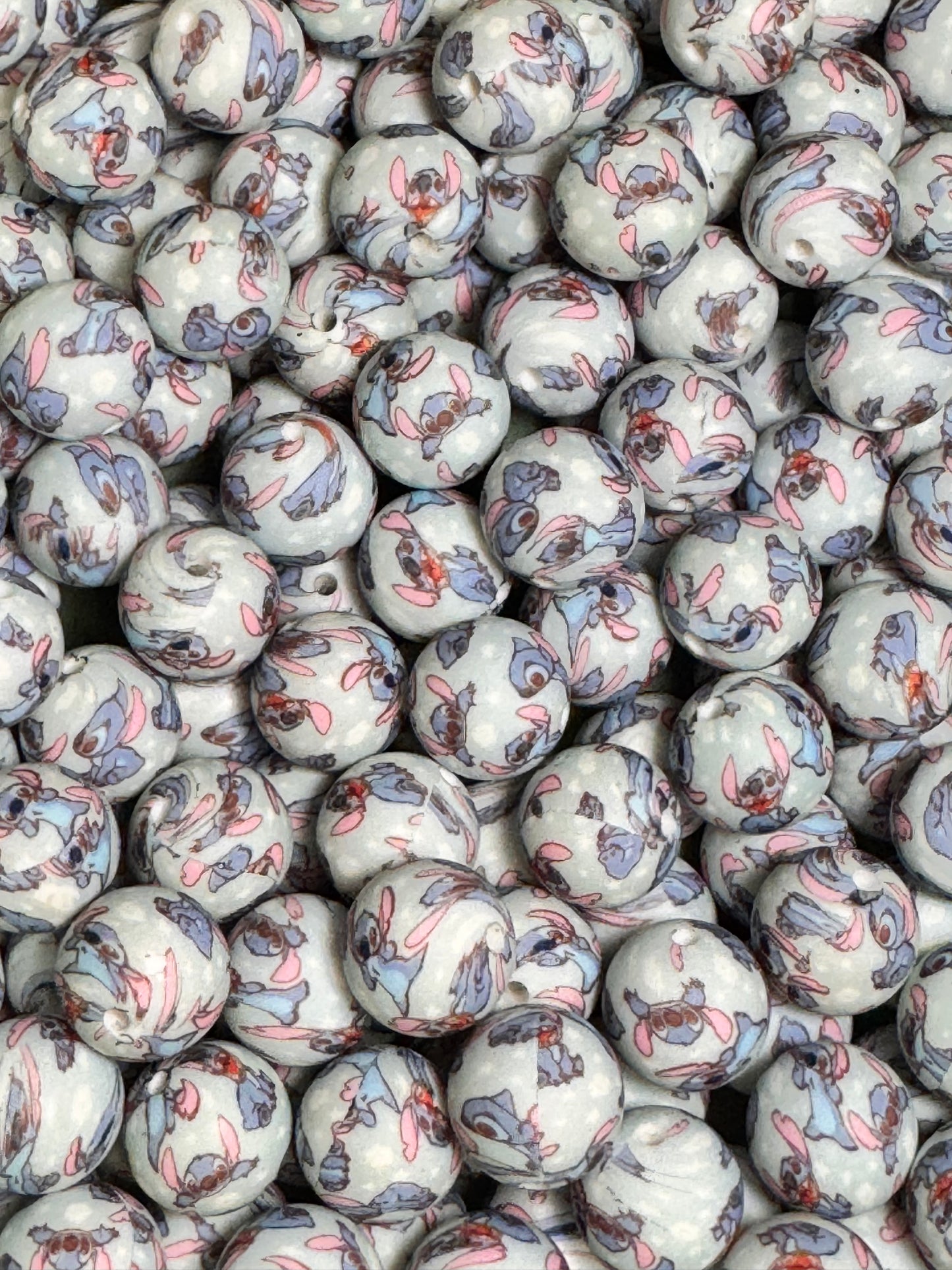 Floral Blue Alien 15mm Printed Silicone Bead