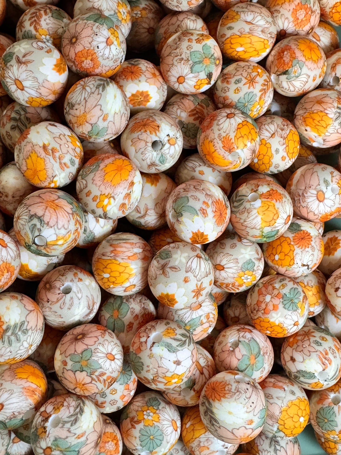 Orange Daisy 15mm Printed Silicone Bead