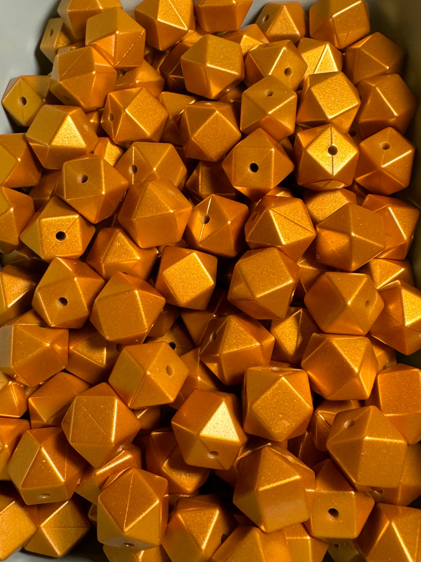 Gold 14mm Hexagon Metallic Solid Color Silicone Bead