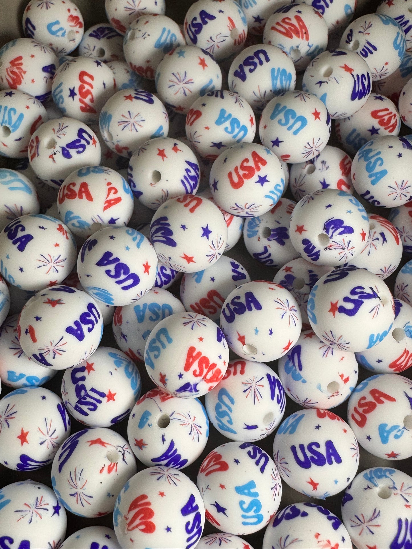 USA 15mm Printed Silicone Bead