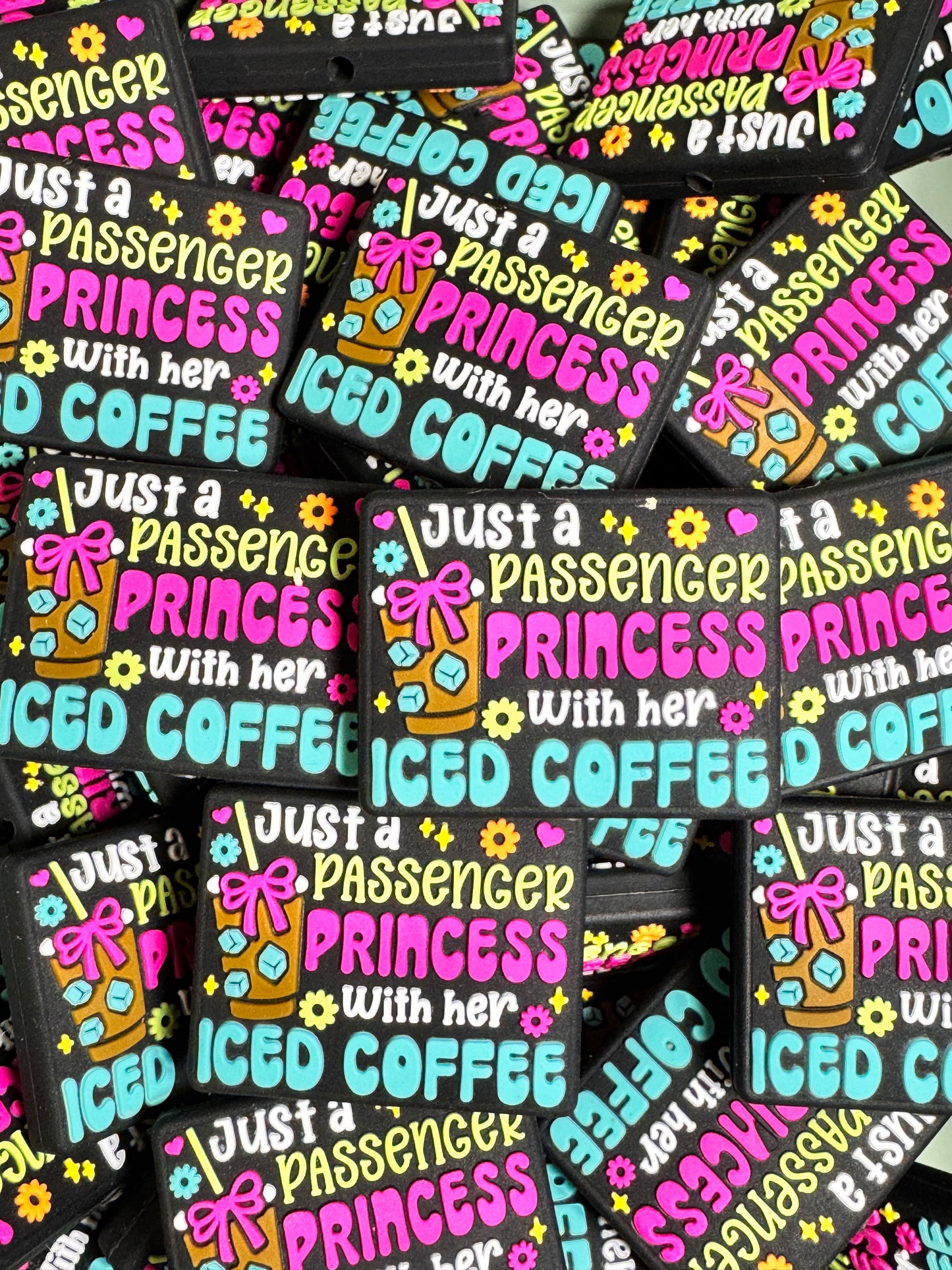 Passenger Princess with Her Iced Coffee Black Background Silicone Focal