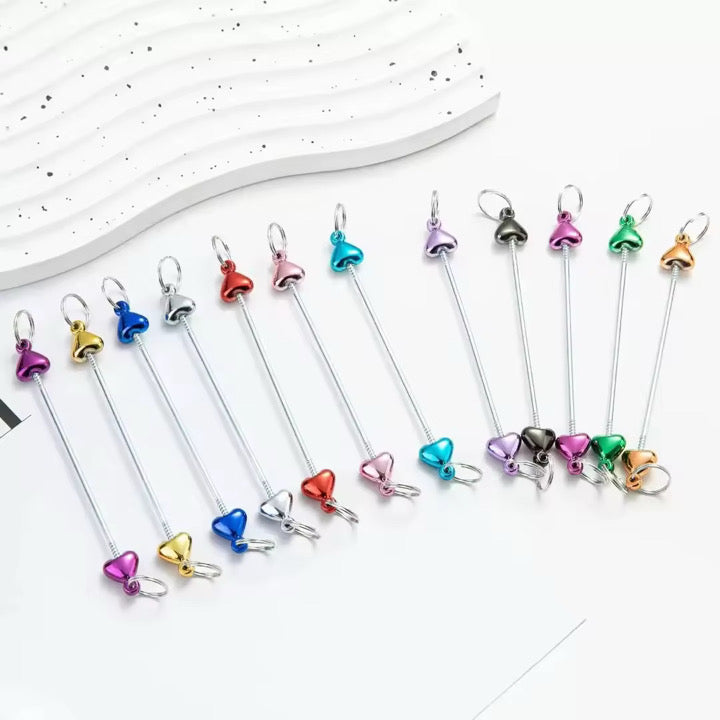 Metallic Heart Beadable Keychain Bars