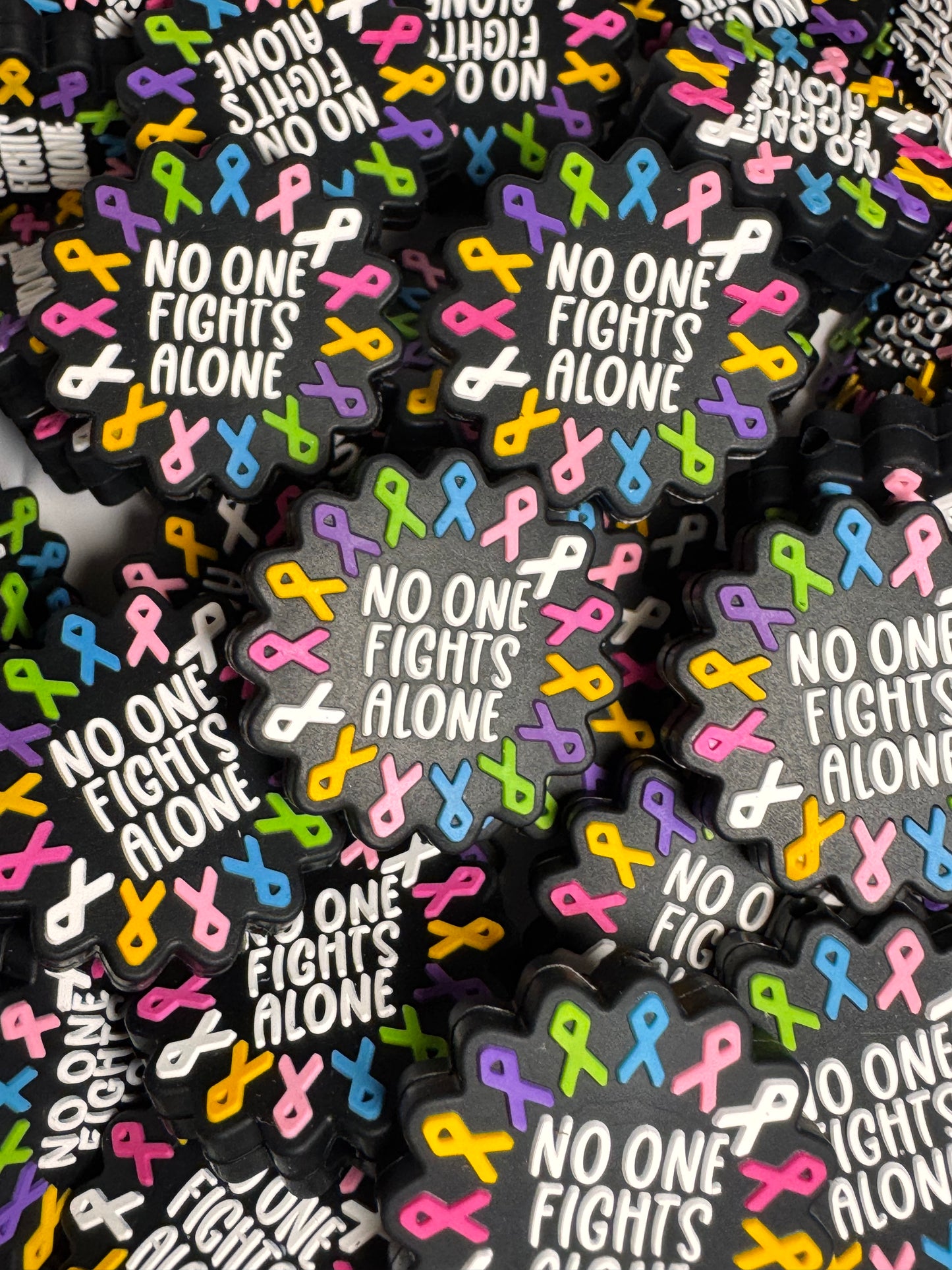 No One Fights Alone Ribbon Silicone Focal