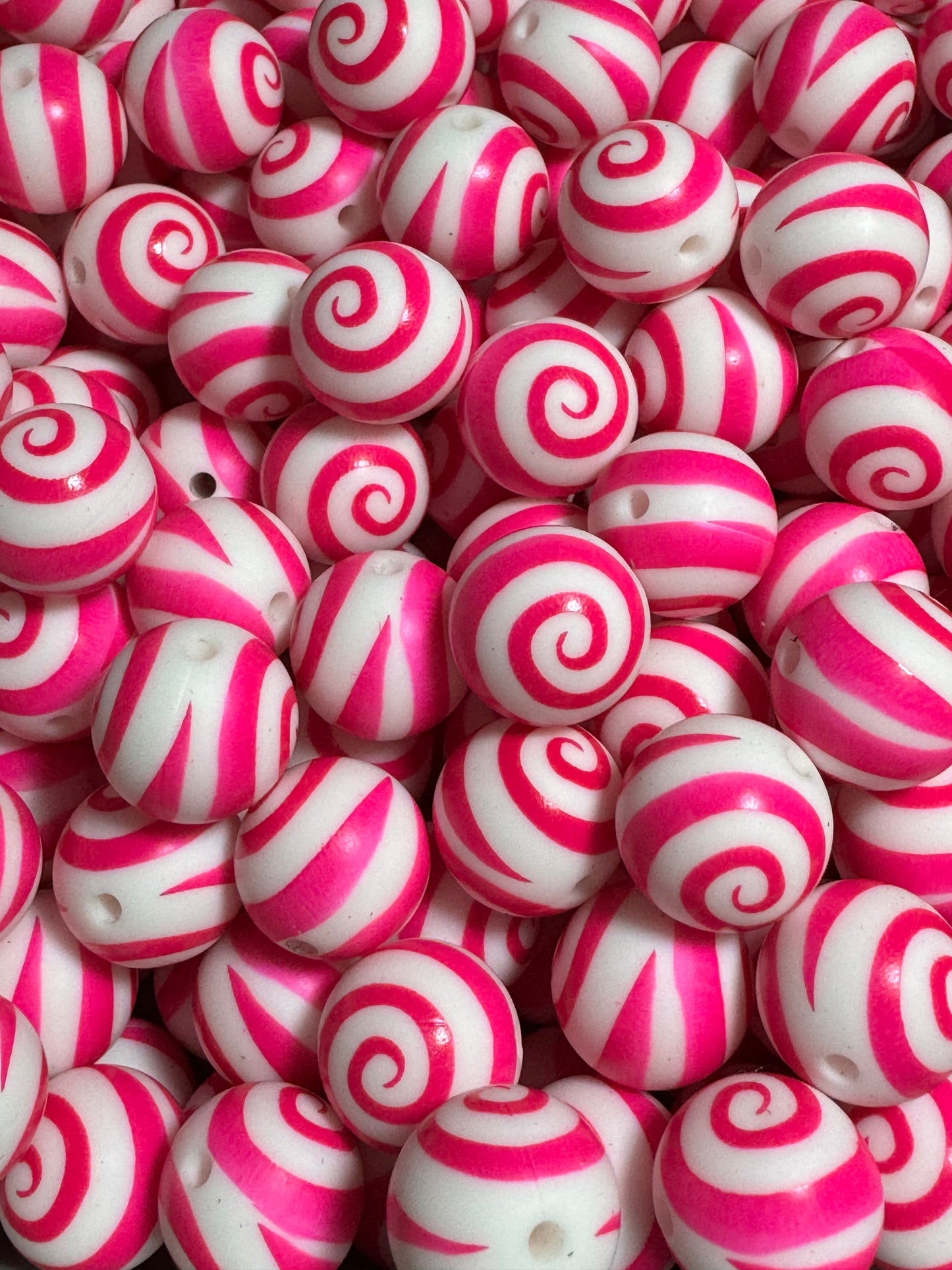 Hot pink Swirl Custom Print 15mm Printed Silicone Bead