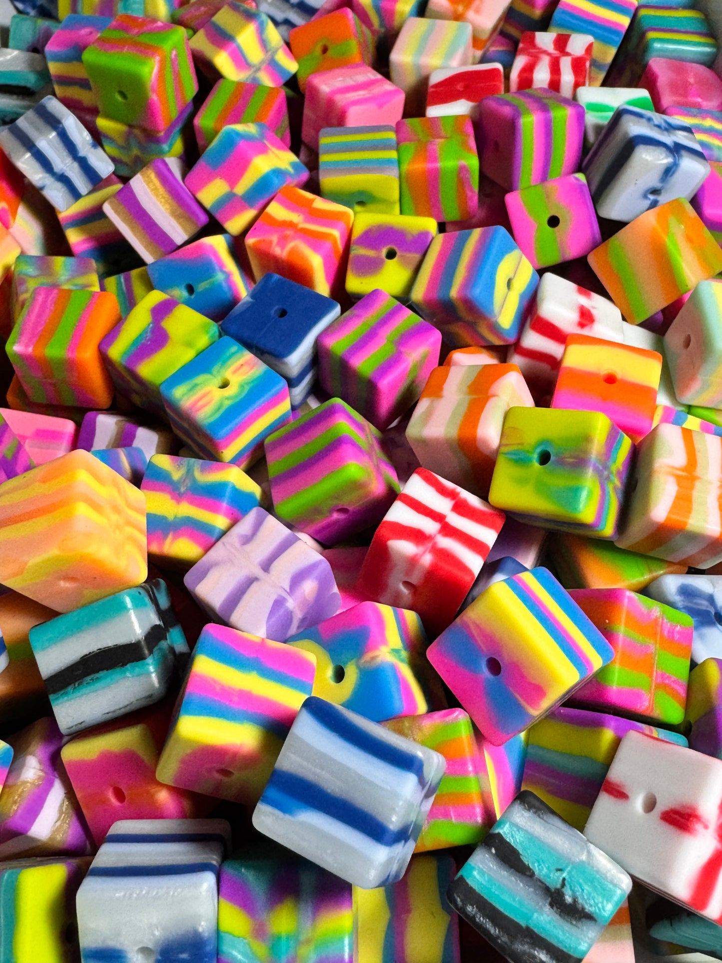 Solid Silicone 15mm Cube Beads Mix of 10