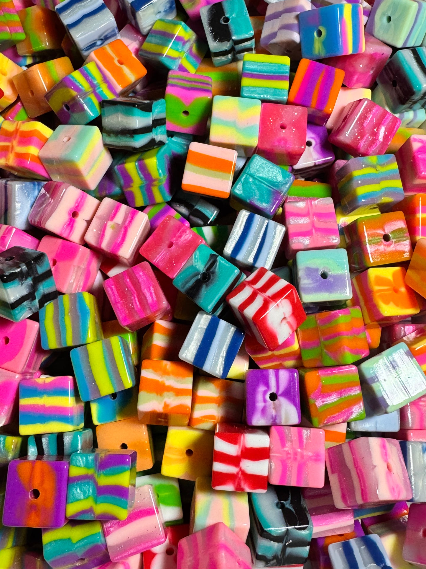 Glossy Silicone 15mm Cube Beads Mix of 10