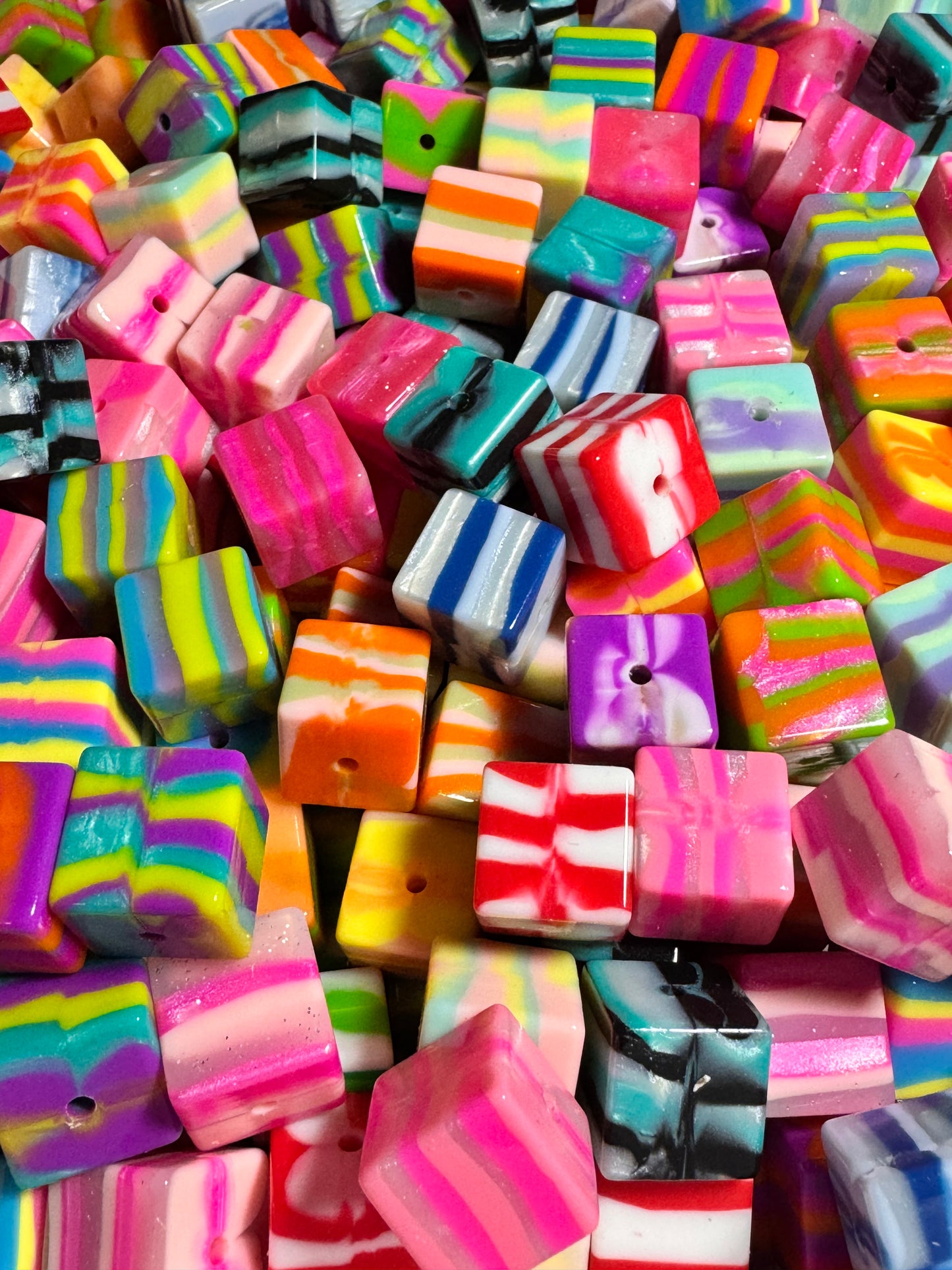 Glossy Silicone 15mm Cube Beads Mix of 10