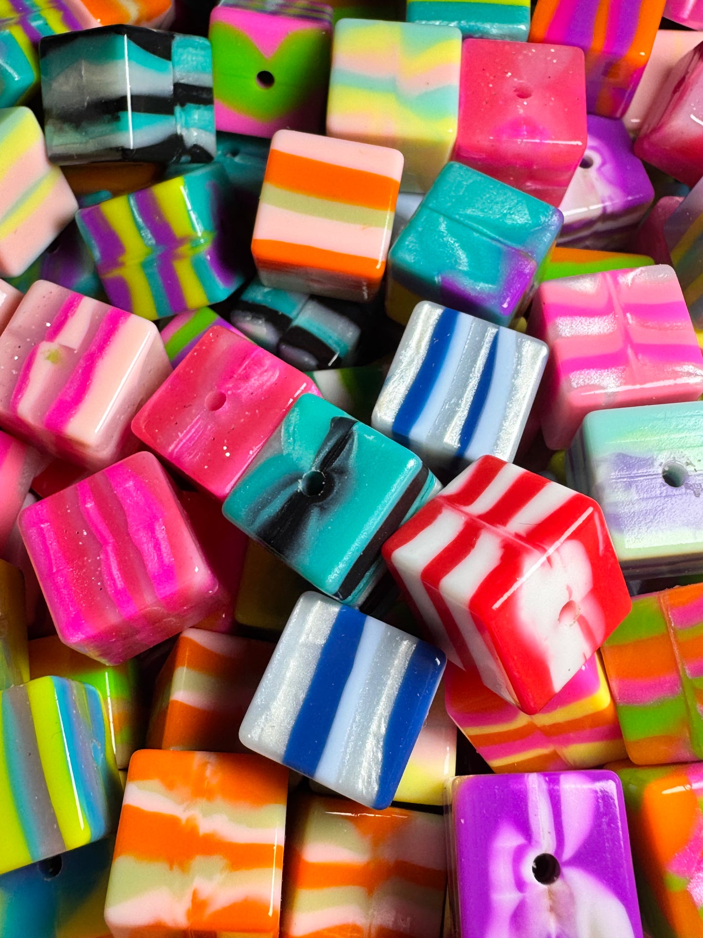 Glossy Silicone 15mm Cube Beads Mix of 10