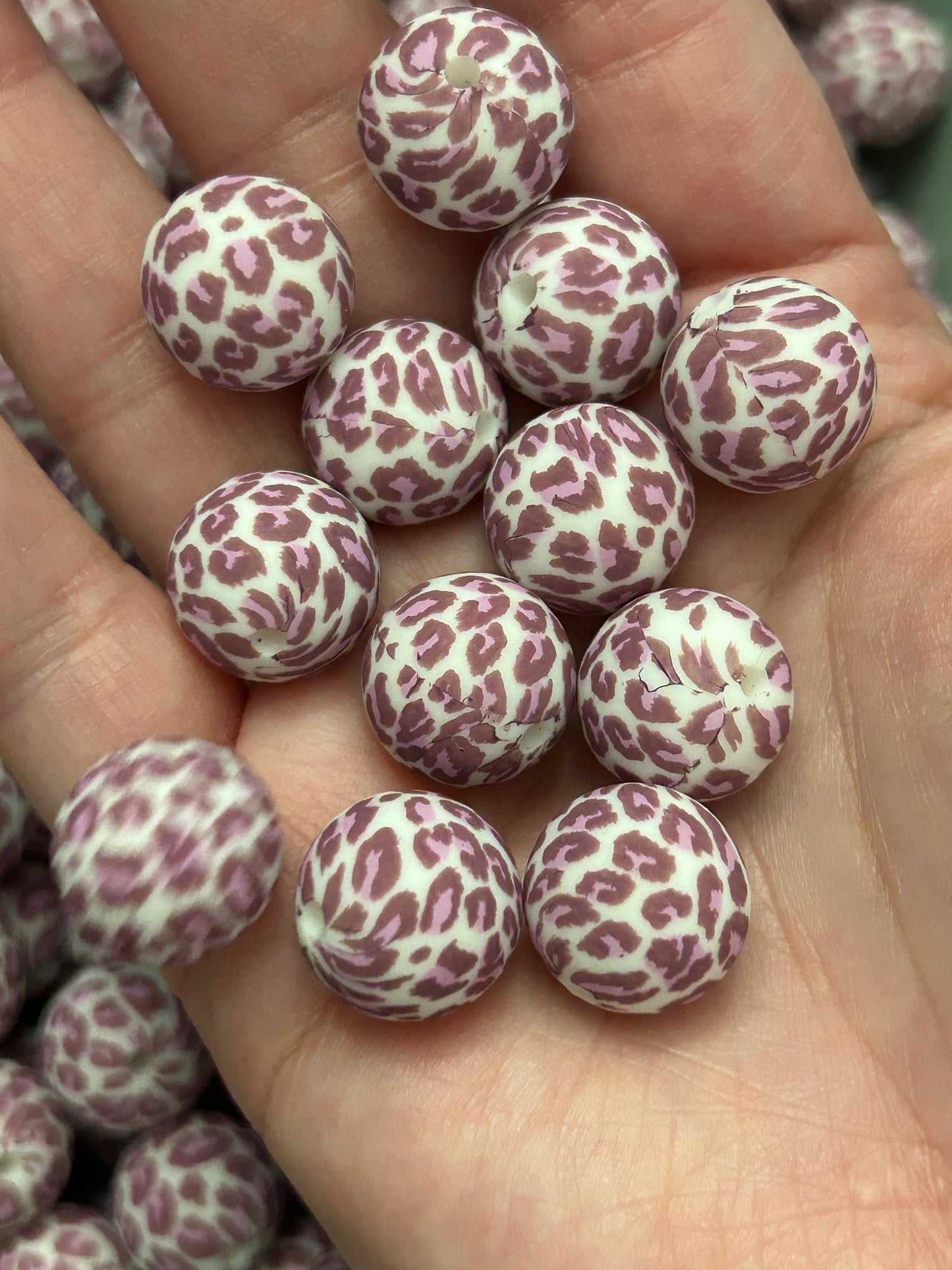 Custom Purple Leopard 15mm Printed Silicone Bead