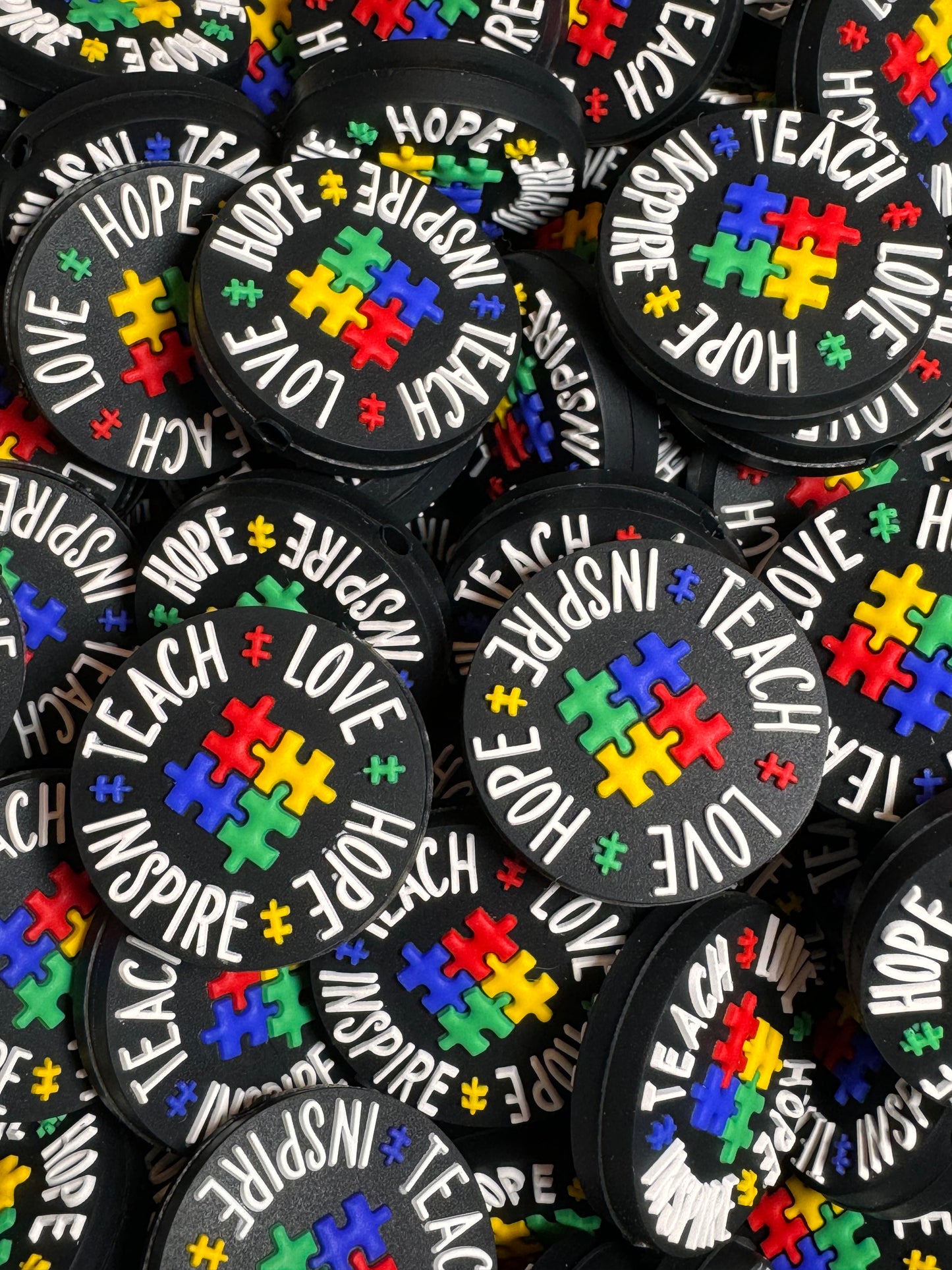 Teach Love Hope Inspire Autism Puzzle Silicone Focal