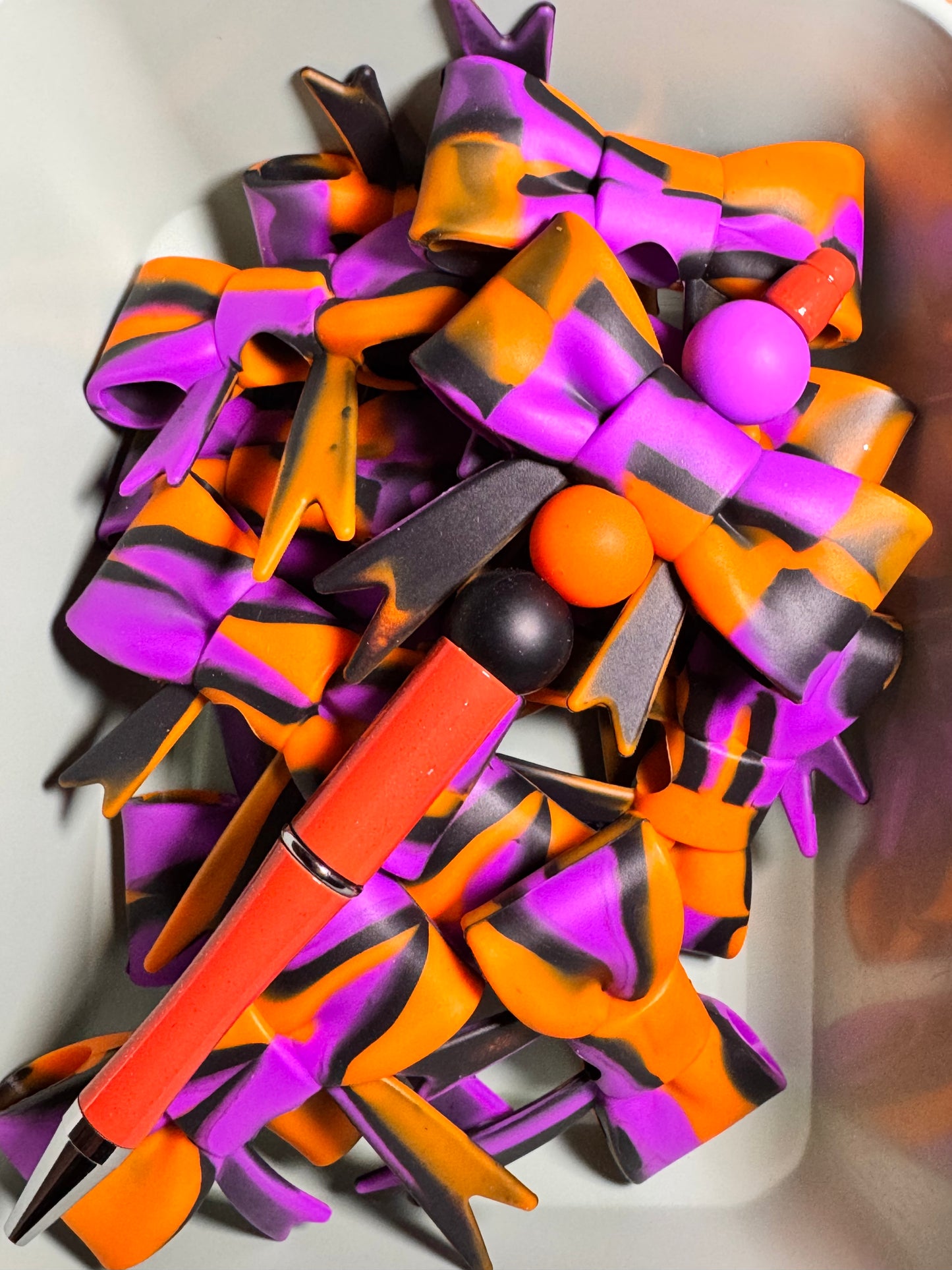 Orange, Purple, and Black Bow Silicone Focal