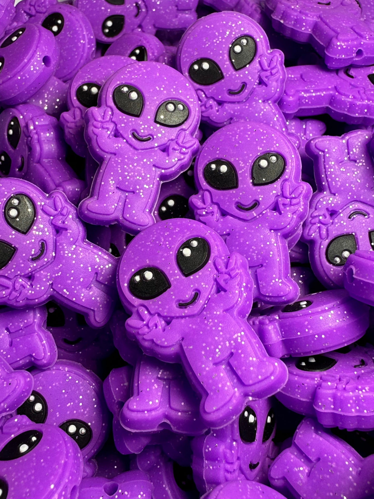 Purple Glitter Alien Custom Silicone Focal (GLOW IN THE DARK)