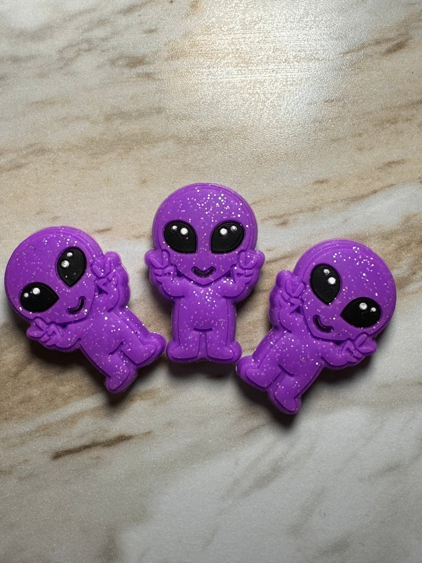 Purple Glitter Alien Custom Silicone Focal (GLOW IN THE DARK)