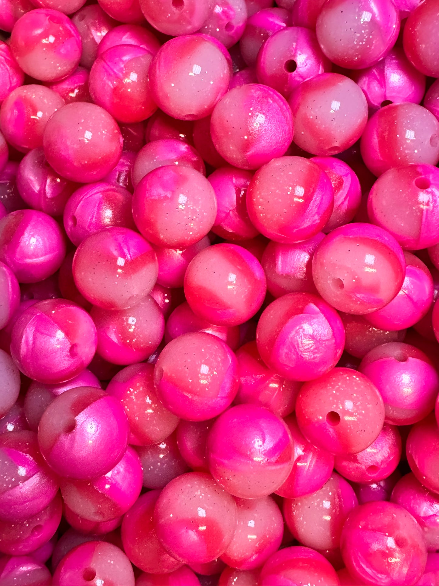 Pink and White Swirl 15mm Jelly Silicone Glitter Bead