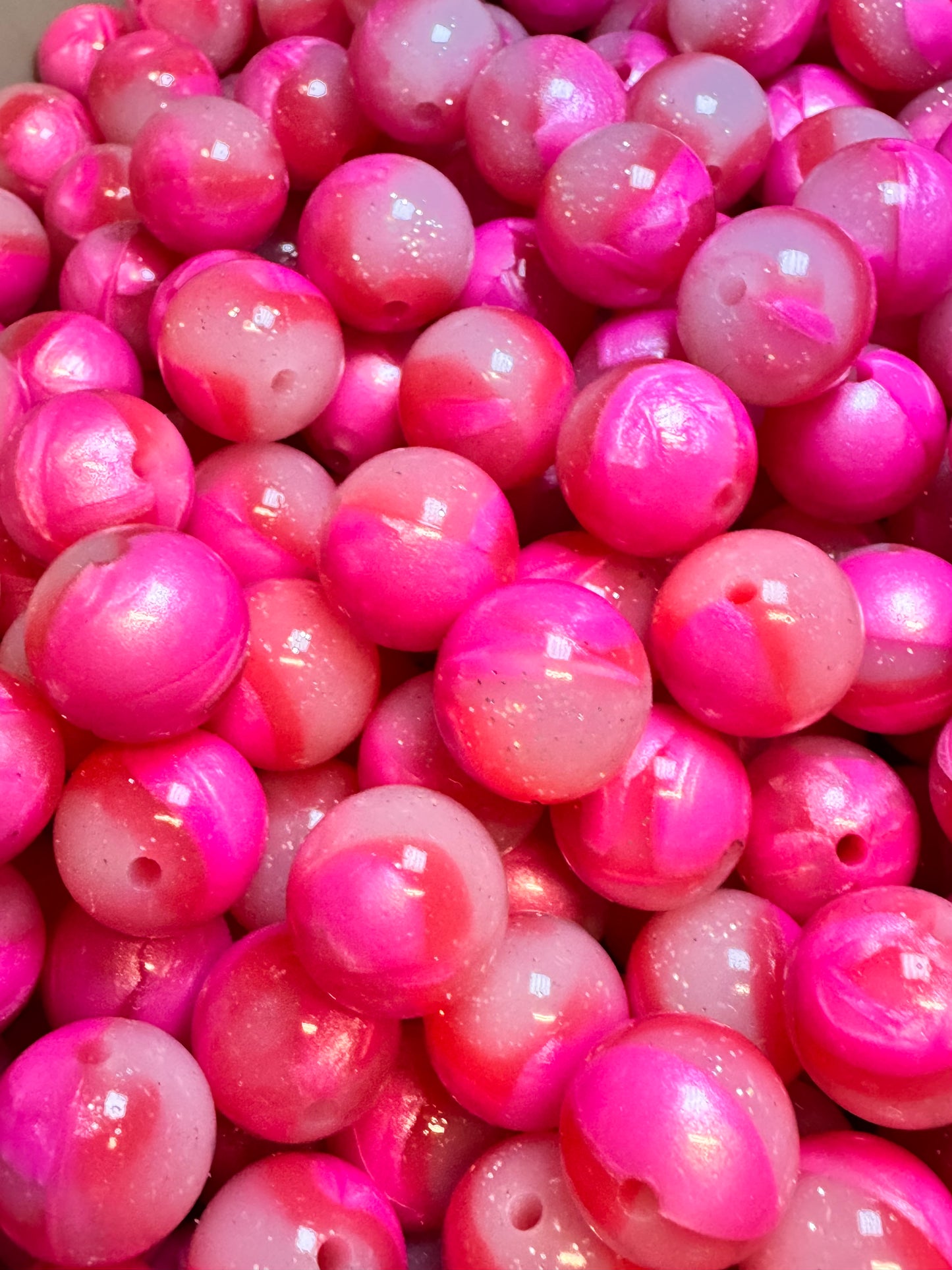 Pink and White Swirl 15mm Jelly Silicone Glitter Bead