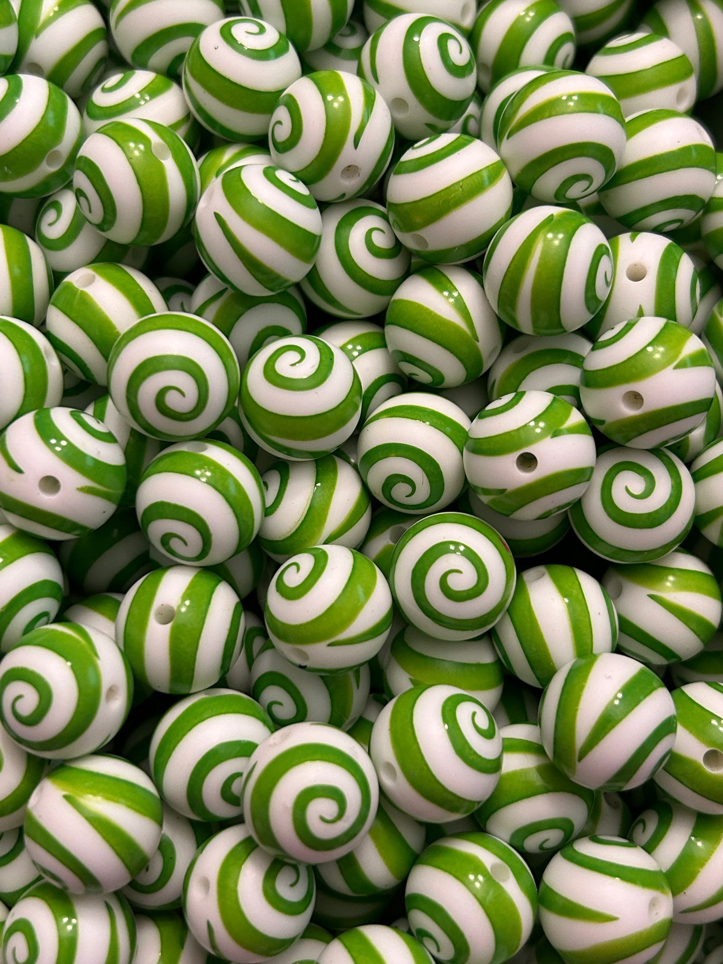 Green Swirl Print 15mm Printed Silicone Bead