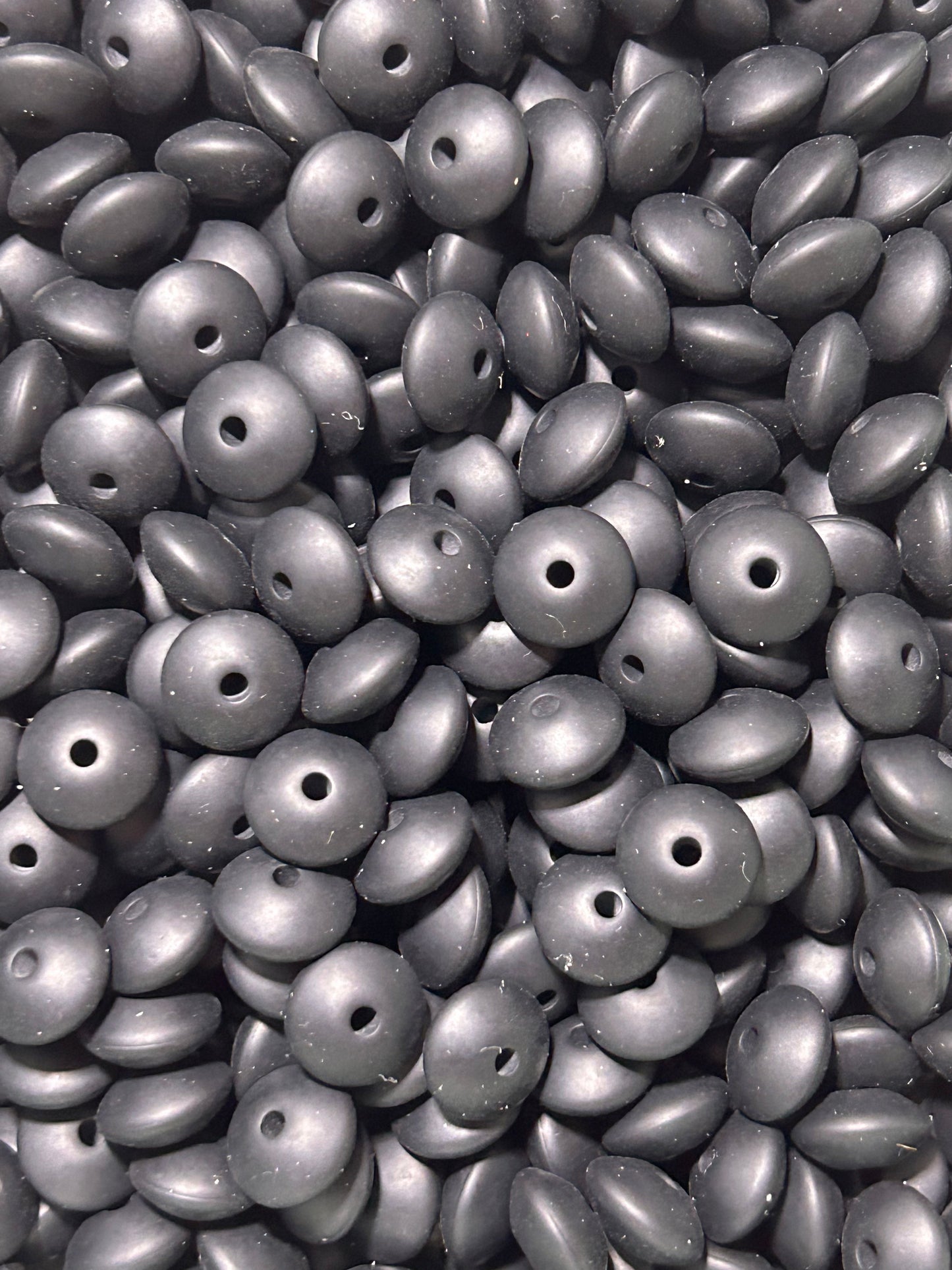 Black 12mm Solid Color Lentil Bead