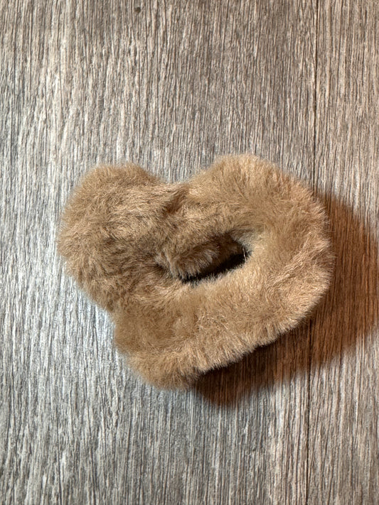 Tan Fur Heart Hair Clip