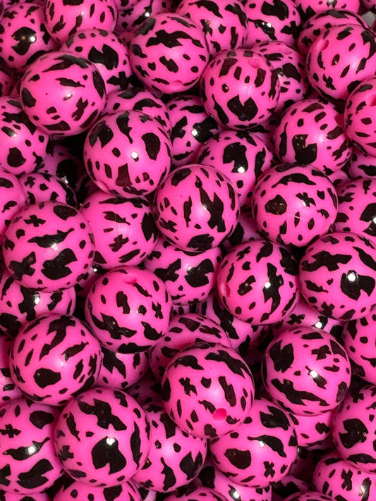 Bubblegum Pink Cow 15mm Printed Silicone Silicone Bead