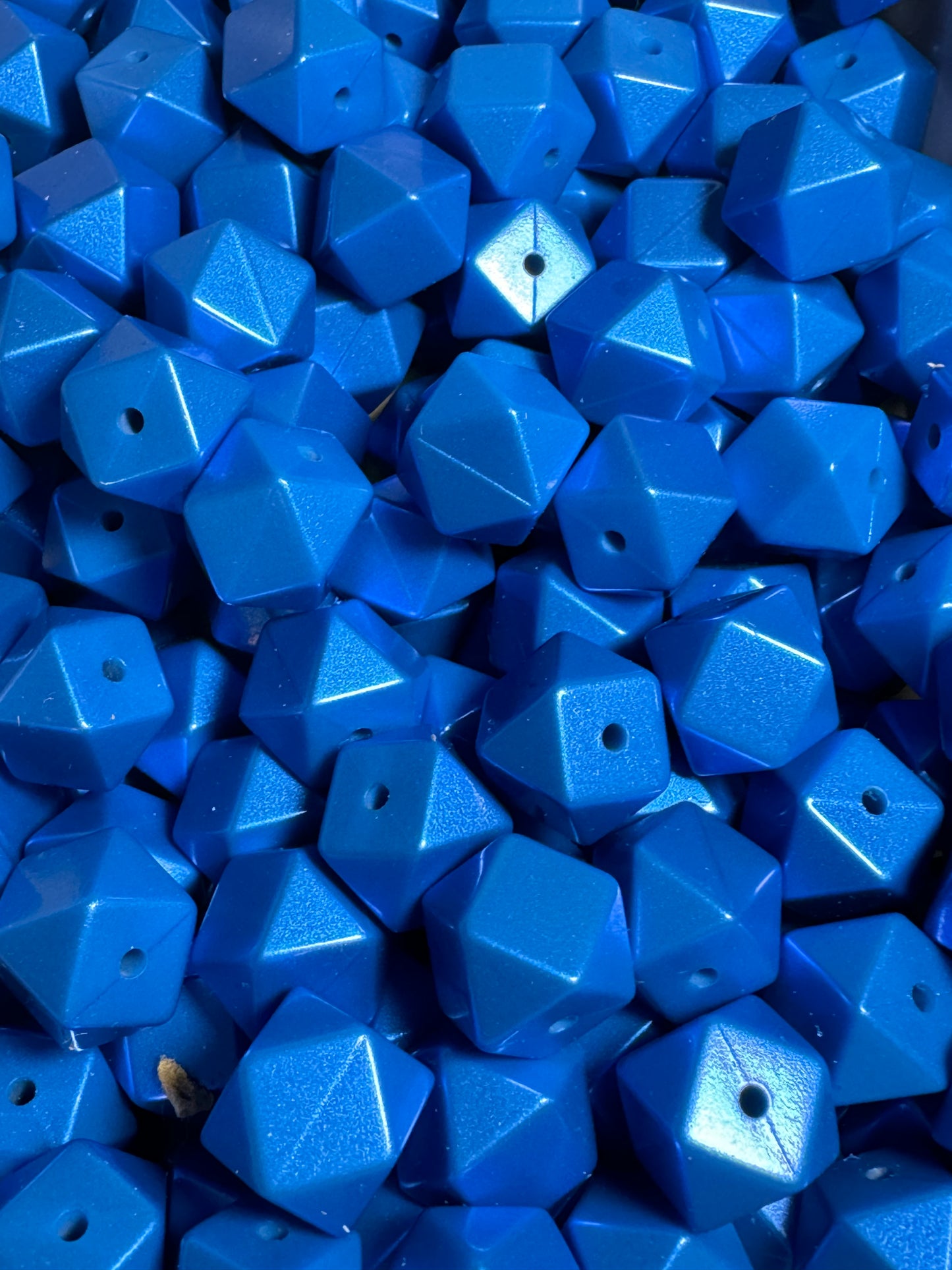 Blue 14mm Hexagon Metallic Solid Color Silicone Bead