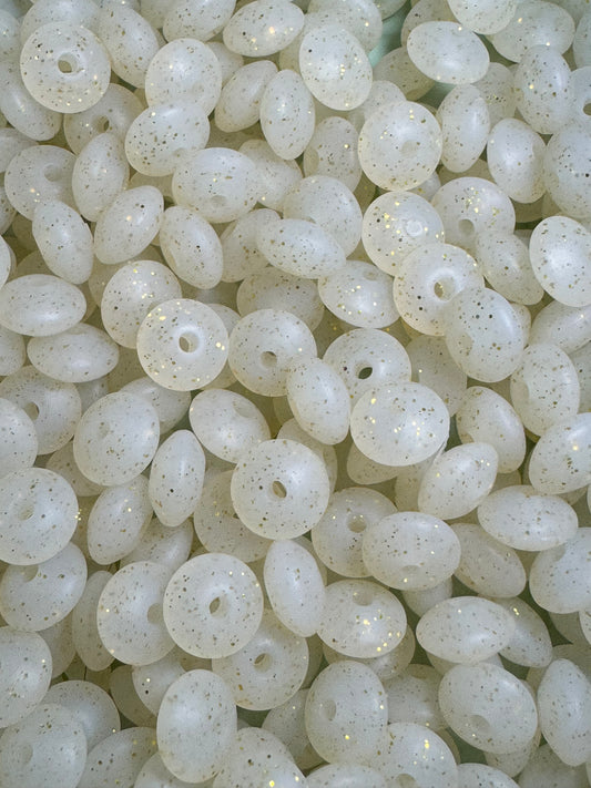 Gold Glitter 12mm Lentil Silicone Bead