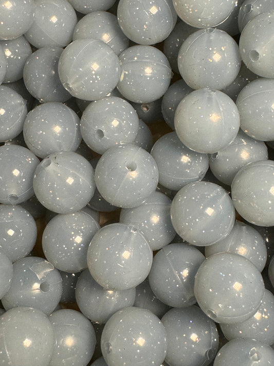 Gray 15mm Jelly Silicone Glitter Bead