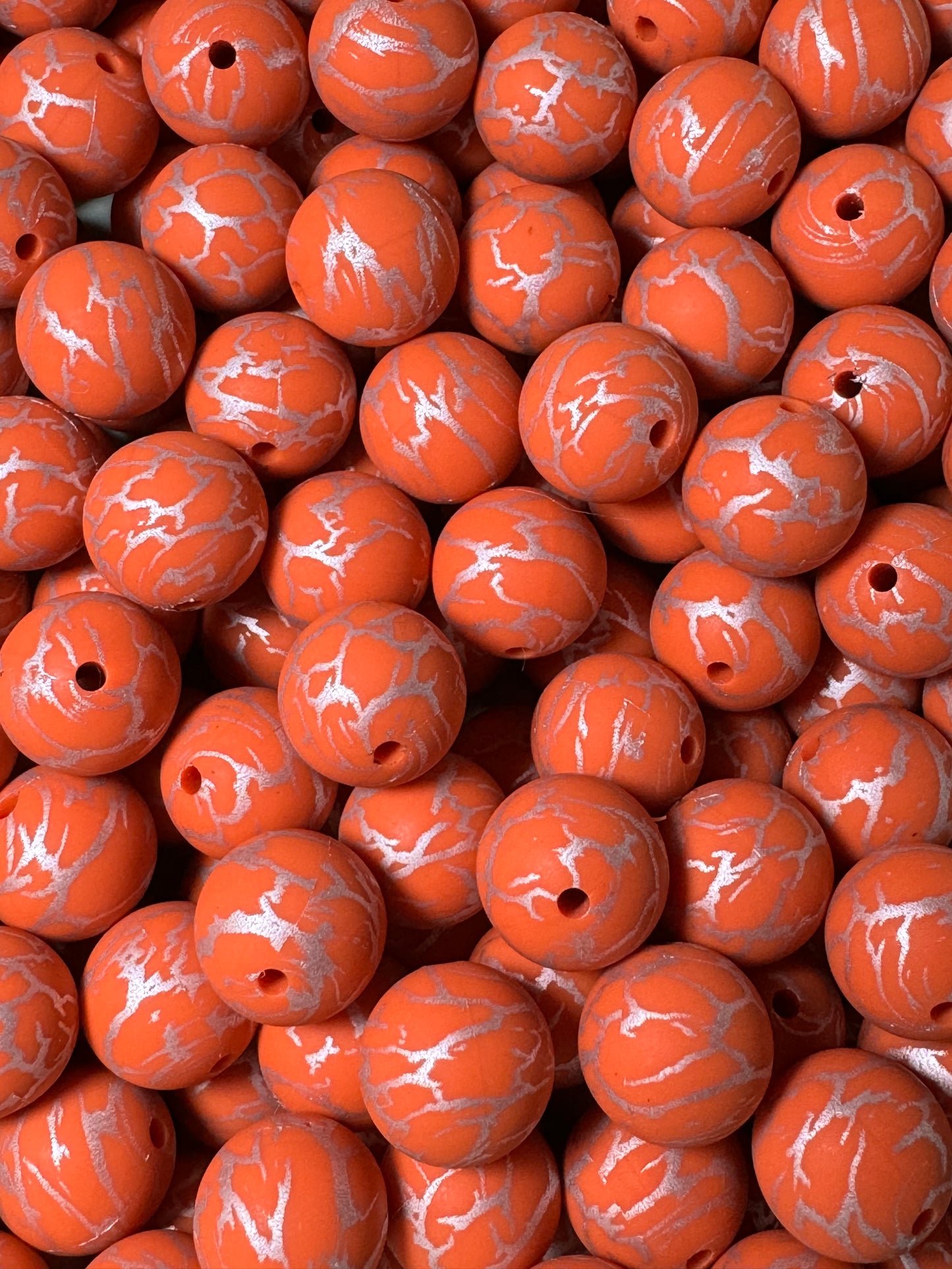 Burnt Orange Marble 15mm Printed Silicone Bead