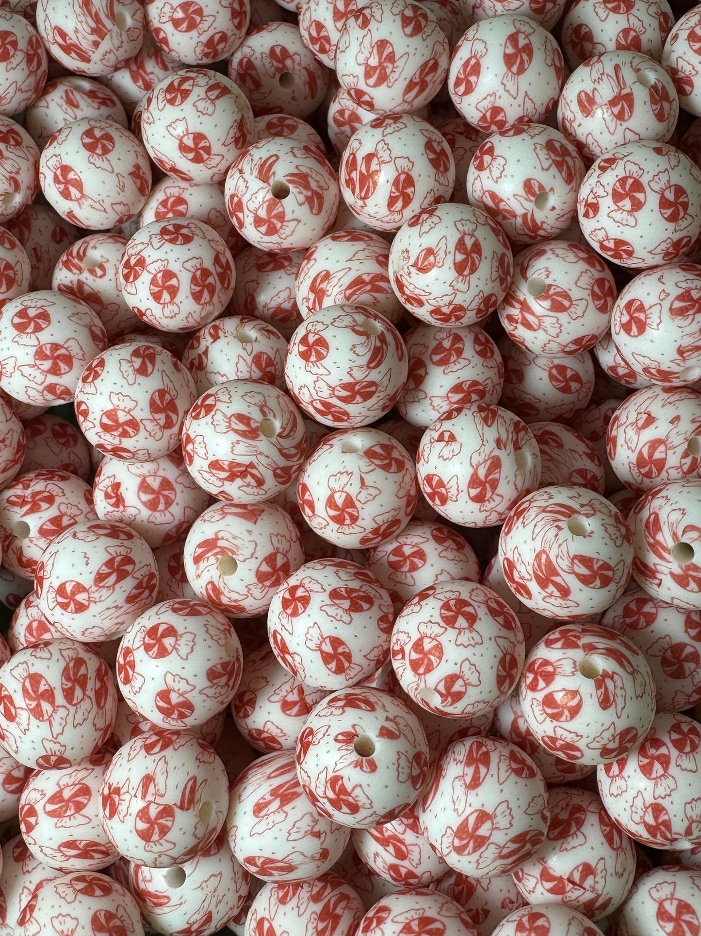 Peppermint Kisses Custom Printed 15mm Silicone Bead