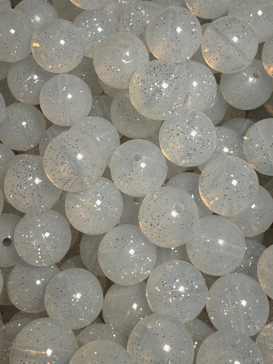 White 15mm Jelly Silicone Glitter Bead