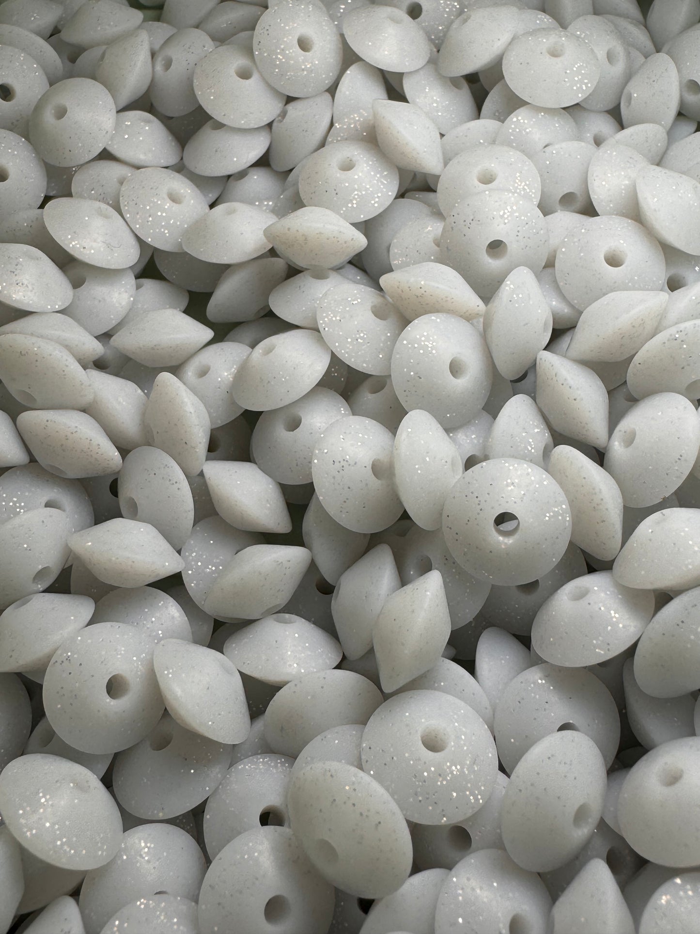 White Glitter 12mm Lentil Silicone Bead