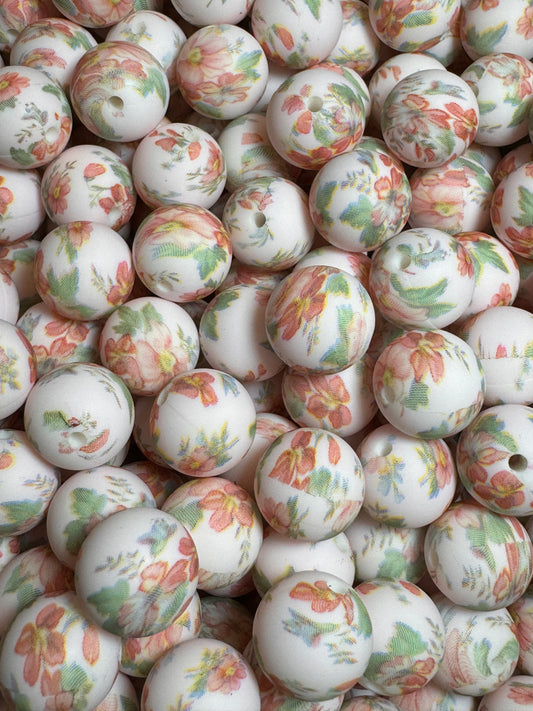 Victorian Floral 15mm Printed Silicone Bead