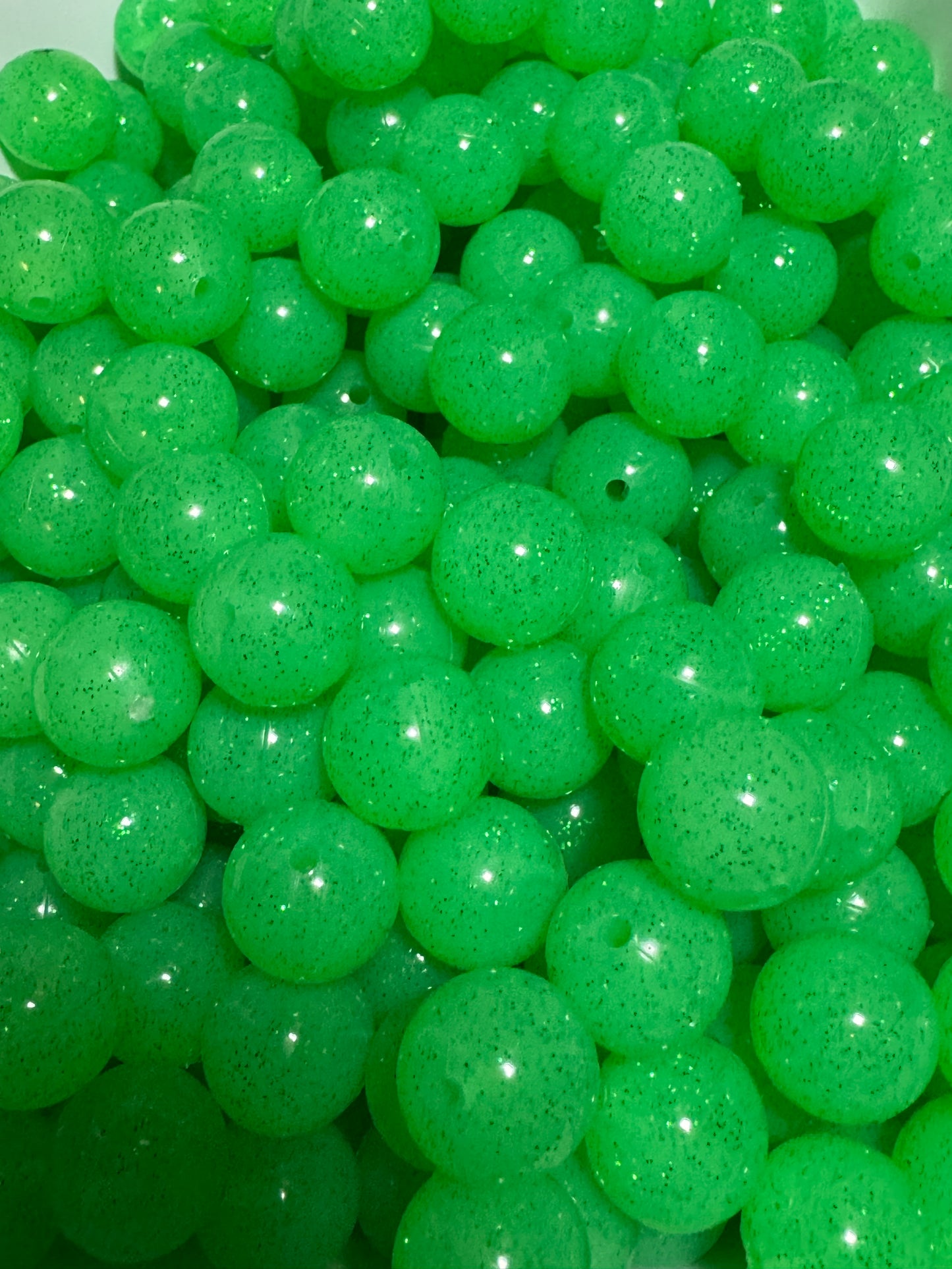 Green 15mm Jelly Silicone Glitter Bead