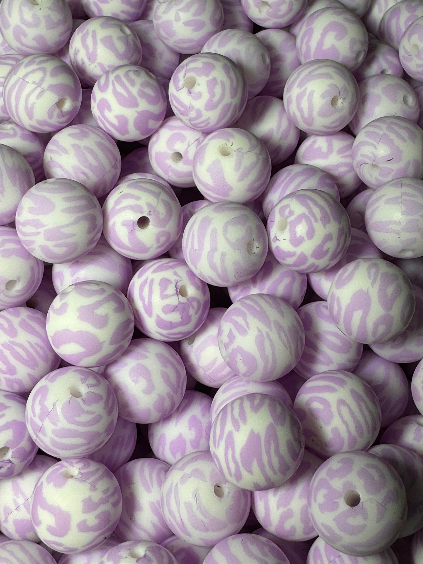 Purple Leopard Printed 15mm Printed Silicone Bead