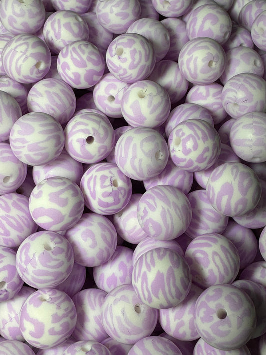 Purple Leopard Printed 15mm Printed Silicone Bead