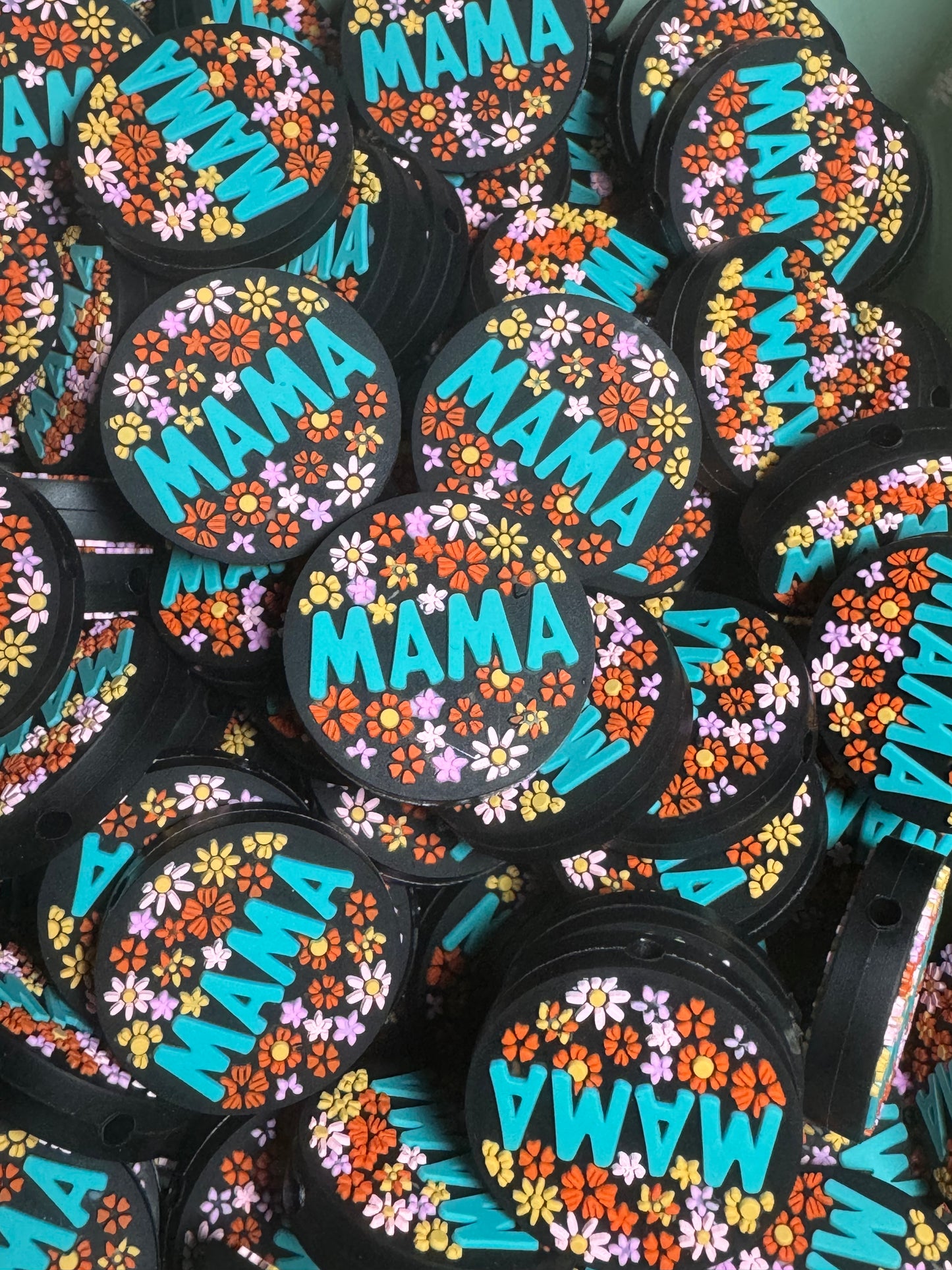 Turquoise Field of Florals Mama Silicone Coin Focal