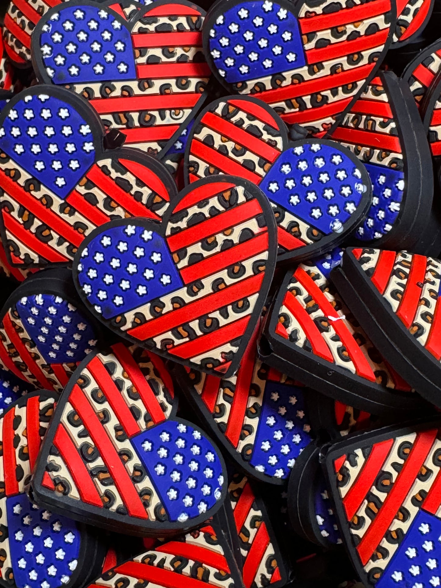 American Flag Leopard Heart Silicone Focal