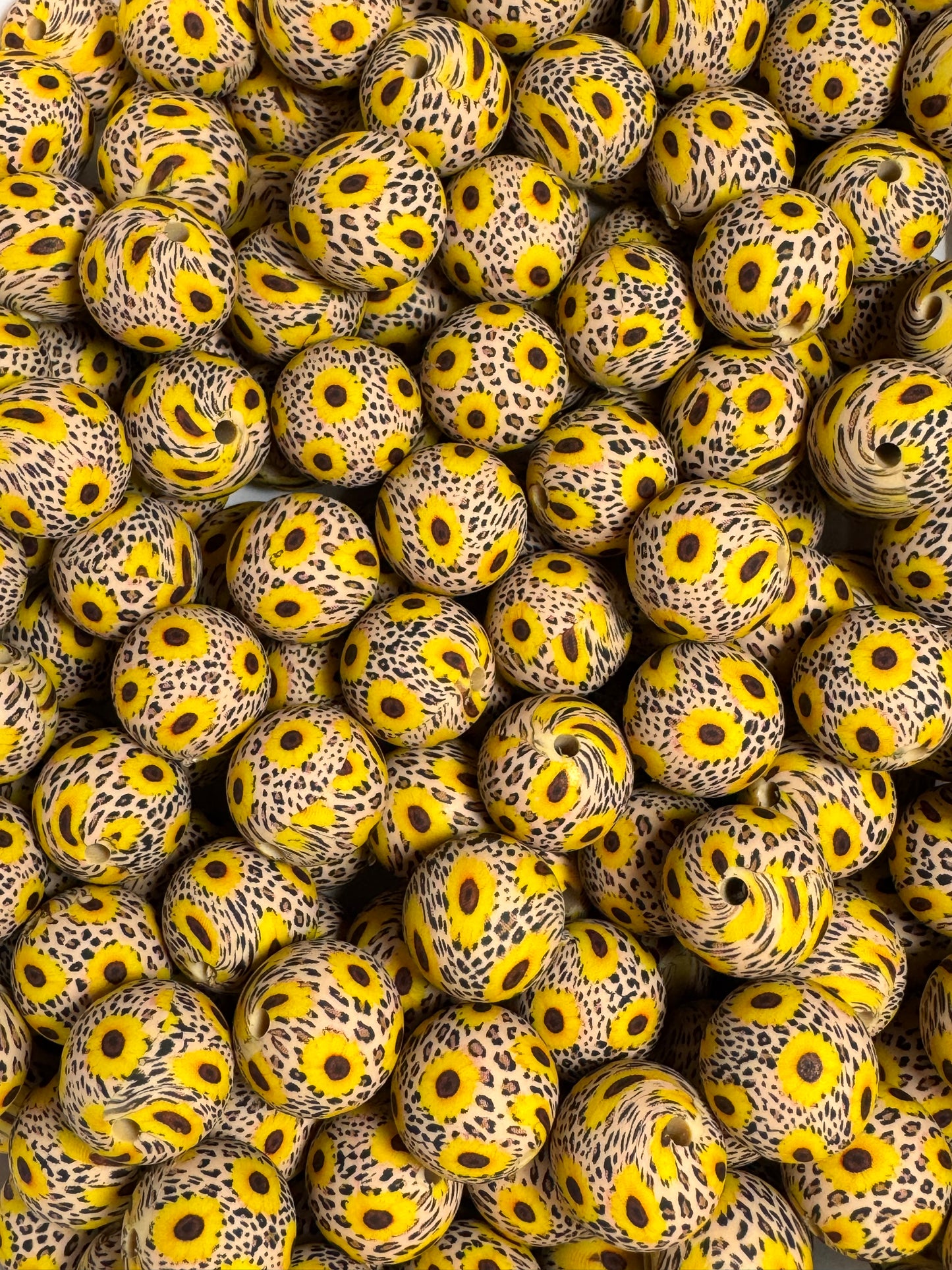 Sunflower Leopard 15mm Printed Silicone Bead