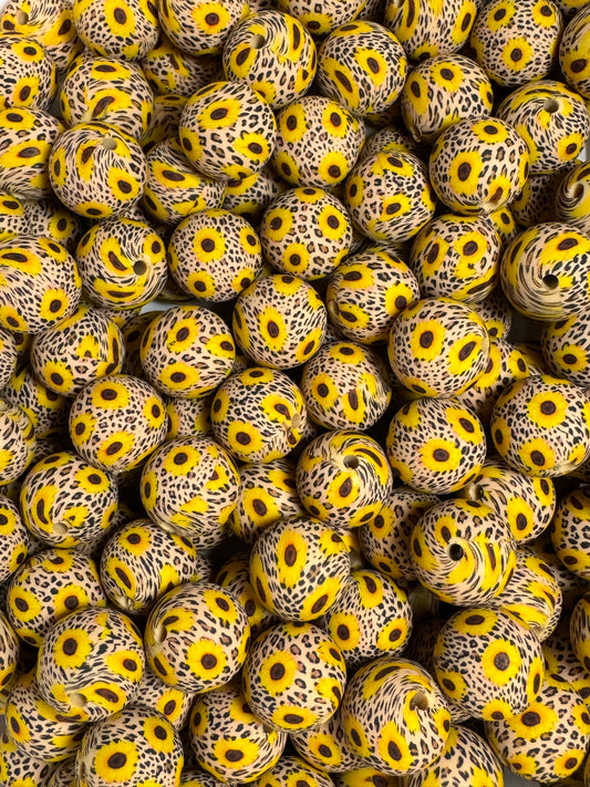 Sunflower Leopard 15mm Printed Silicone Bead