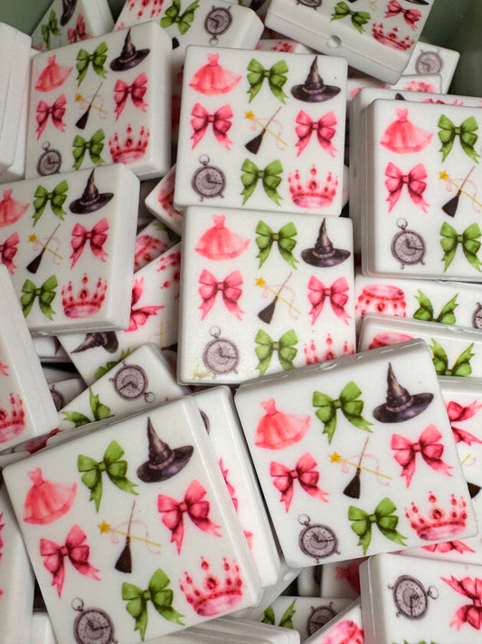 Green and Pink Wicked Custom Printed Silicone Focal