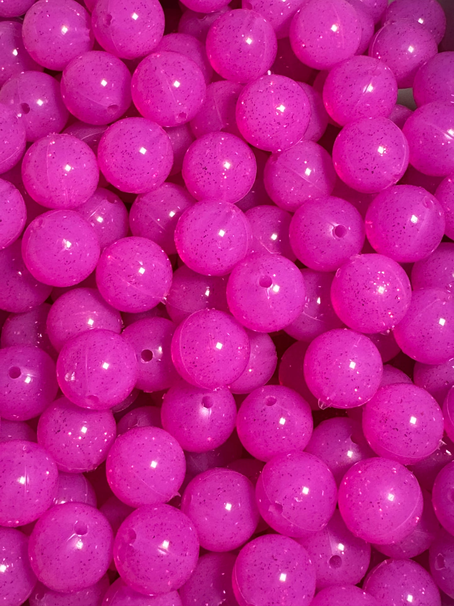 Hot Pink 15mm Jelly Silicone Glitter Bead