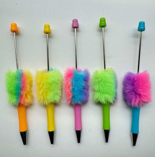 Tie Dye Neon Fuzzy Printed Plush Beadable Plastic Pen