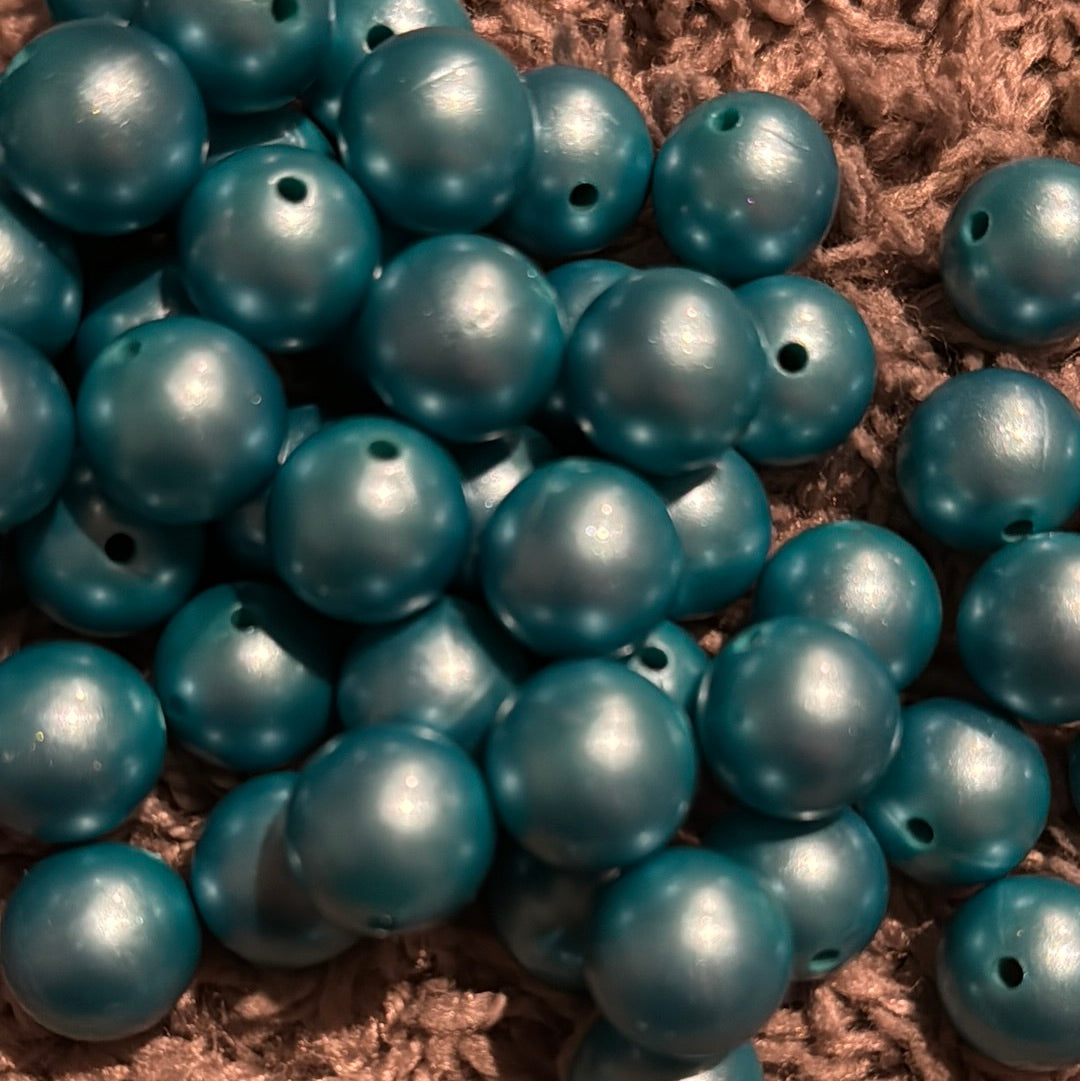 Turquoise 15mm Metallic Solid Color Silicone Bead