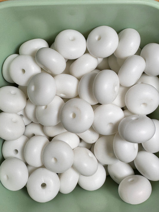 White 14mm Solid Color Abacus Silicone Bead